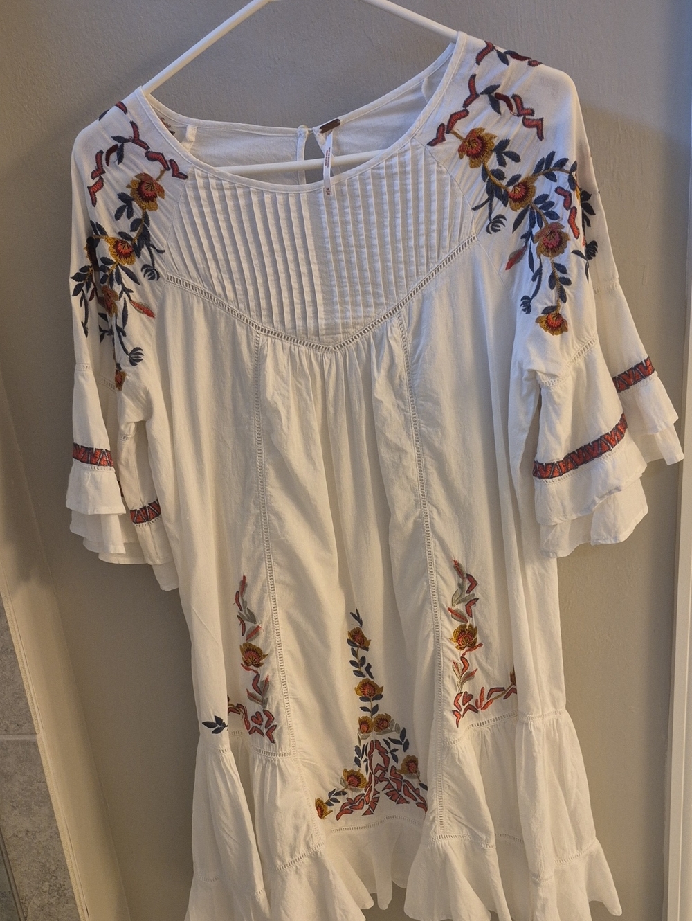 Embroidered White Boho Tiered Dress